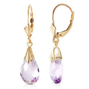 14K. SOLID GOLD LEVERBACK EARRING WITH AMETHYSTS (Yellow Gold)